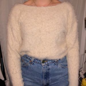 AE Cream Open Back Fuzzy Sweater